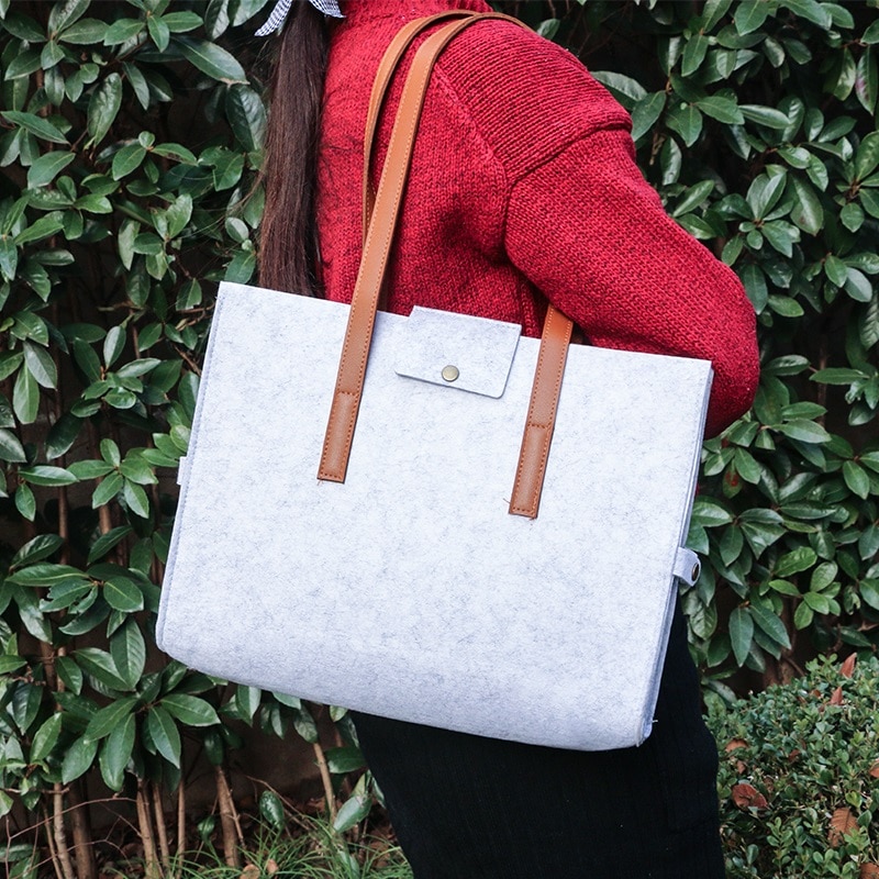 Grijze vilten draagtas schoudertas lichtgewicht recycling bakken vrouw laptoptas vilten tas bolso gris mujer