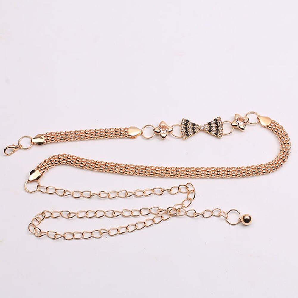 Women's Lady Metal Chain Style Belt Body Chain Diamond Belted Metal Waist Belt Mujer High Waist Gold Metal Chain #T1P