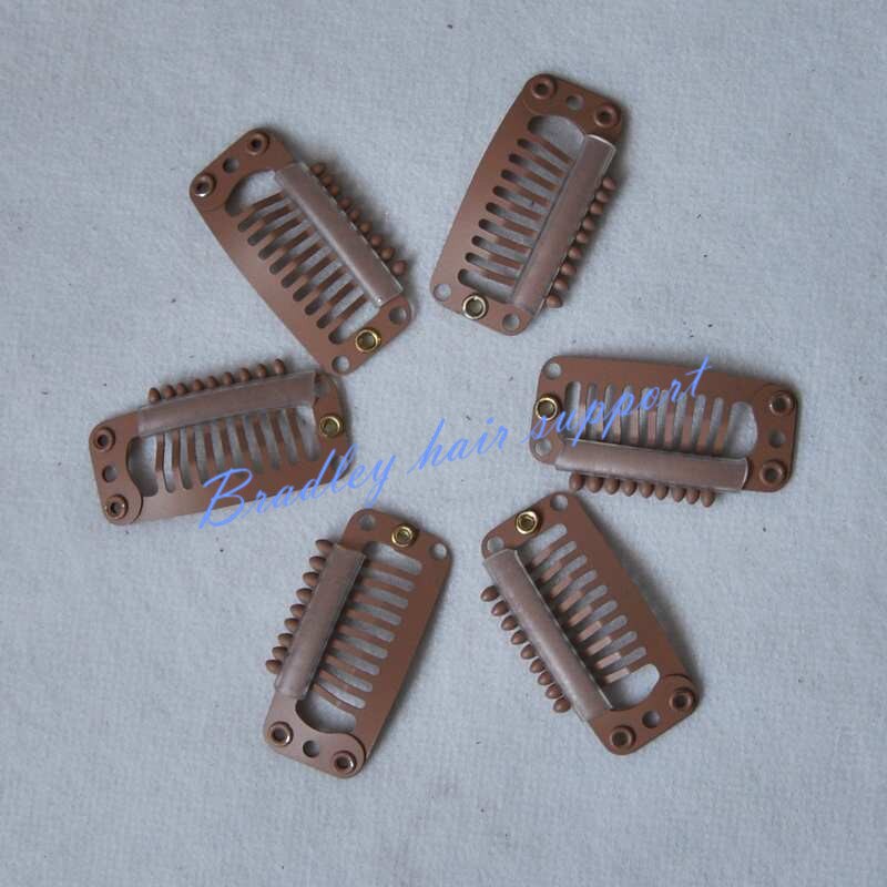 50pcs/bag 3.2cm 9-T-Tube Stainless Steel Snap Comb Wig Clip For Hair Extensions