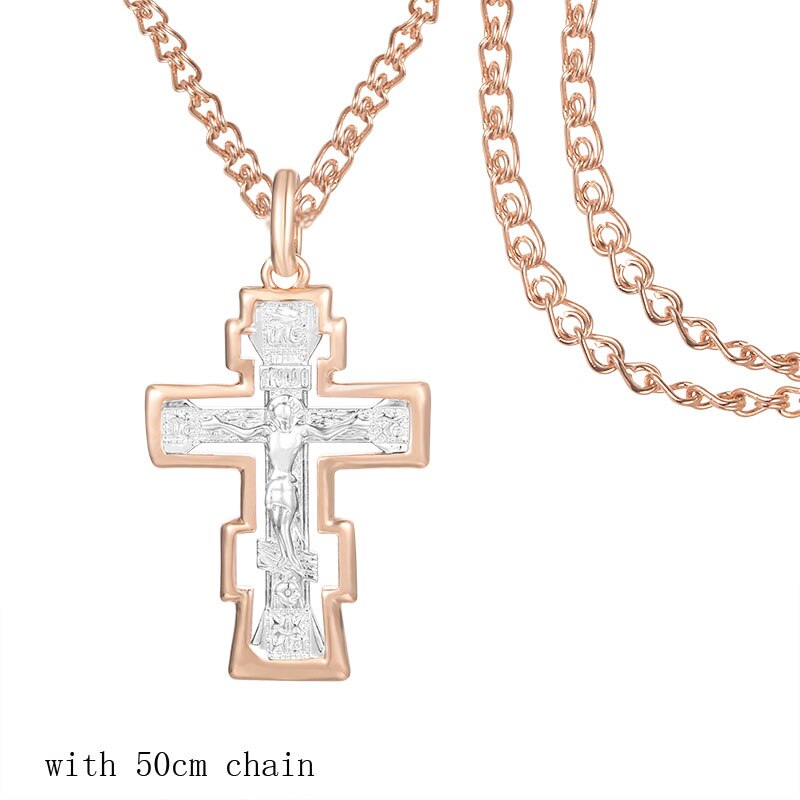 6 Style FJ Jewelry Women Mens Necklace Pendant 585 Rose Gold Color Mixed Cross Crucifix Pendants Snail Chains: PN0143 50cm chain