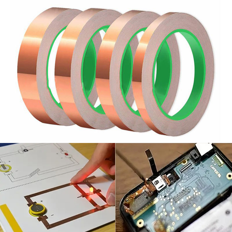 Copper Tape Double-Sided Conductive Copper foil tape for Stained Glass Conductive Tape for Guitar EMI Shielding Crafts
