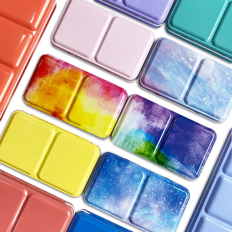 Portable Watercolor Paint Metal Empty Box Palette With 24 Grids Watercolor Paint Storage Tools Painting Art Supplies