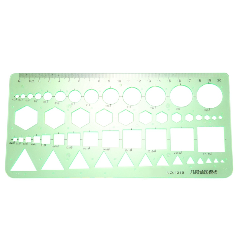2X Groene Plastic Circles Squares Hexagons Geometrische Template Heerser 0-20Cm
