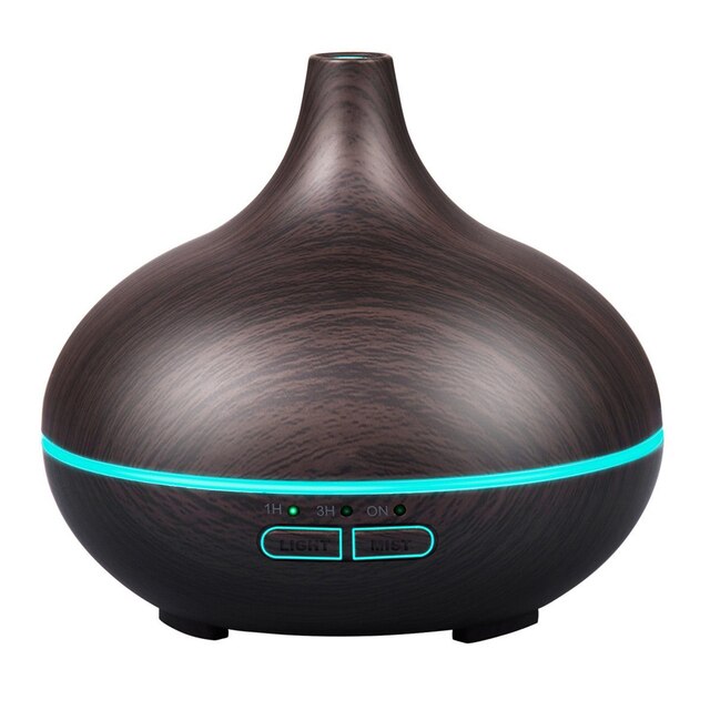 550ML Electric Aroma Diffuser Air Humidifier Essential Oil Diffuser Ultrasonic Remote Control Color LED Lamp Mist Maker Car HOME: Deep wood grain / US