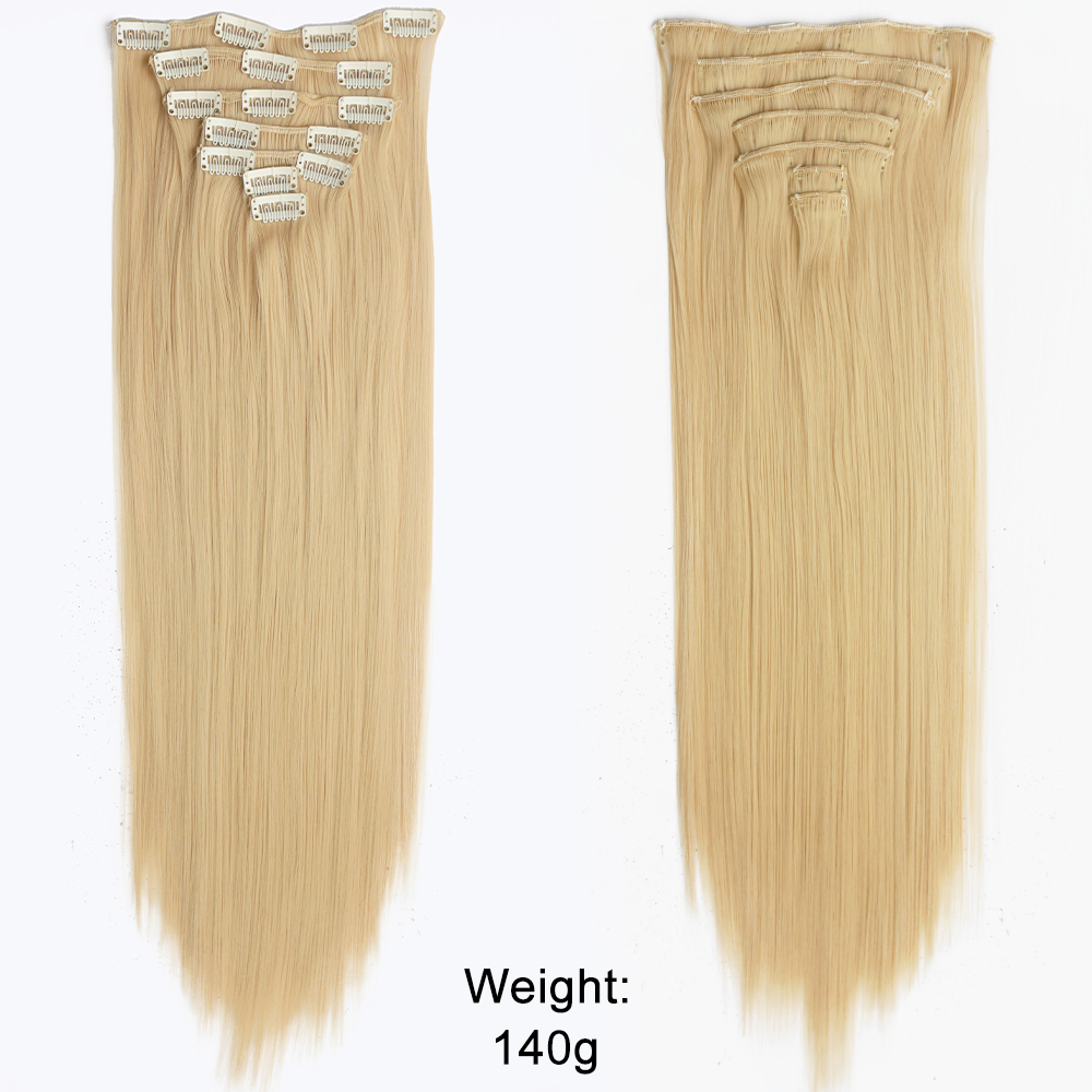 Grampo reto longo em extensões de cabelo 4 pçs/set sintético 22 ''preto marrom escuro cor mista fibra resistente ao calor: T1B/33/27