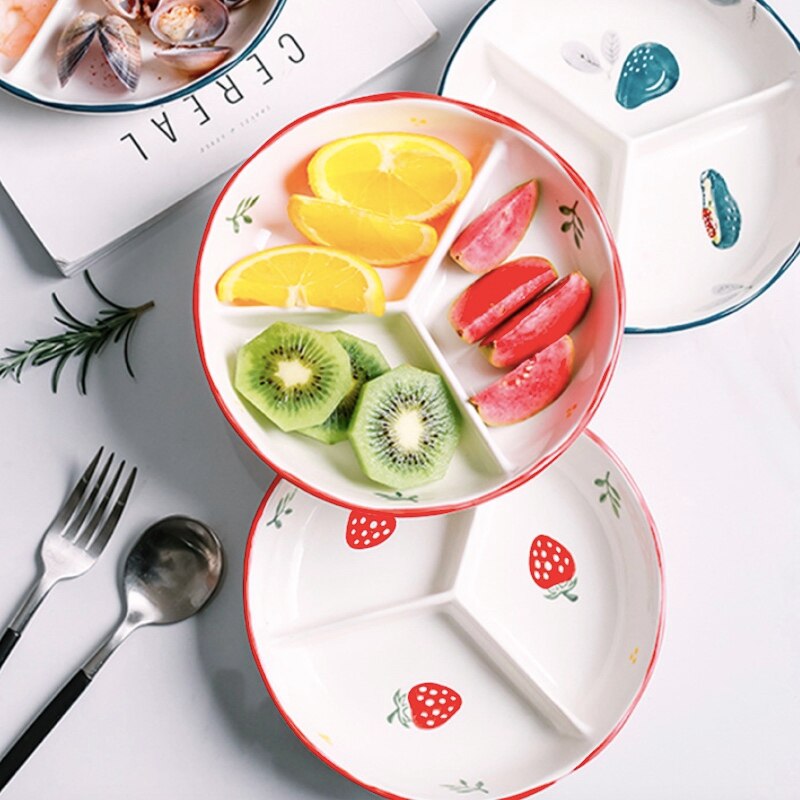 Breakfast Ceramic Children's Tableware Dinner Fruit Cartoon Rice Bowl Pot Fruit Desert Kids Dinner Separated Baby Plate