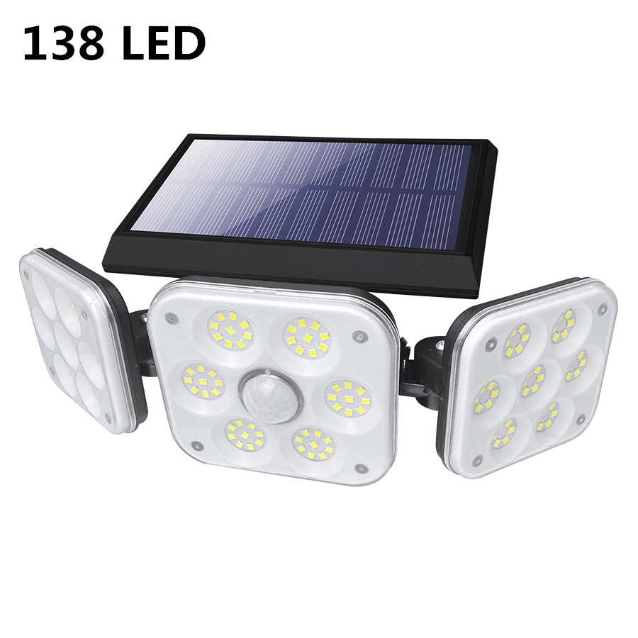 LED/COB Solar Street Light Multiple Head Wall-Mounted Motion Sensor Waterproof Integrated Outdoor Light Courtyard Road Lighting: 138 LED Solar Lamp