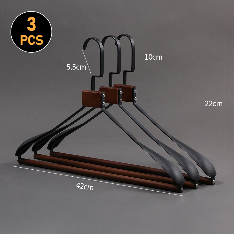 3 stuks Retro Metaal Houten Hanger Garderobe Brede Schouder Antislip Kleerhangers Huishoudelijke Jas Broek Past Droogrek Organizer: Dark Gray