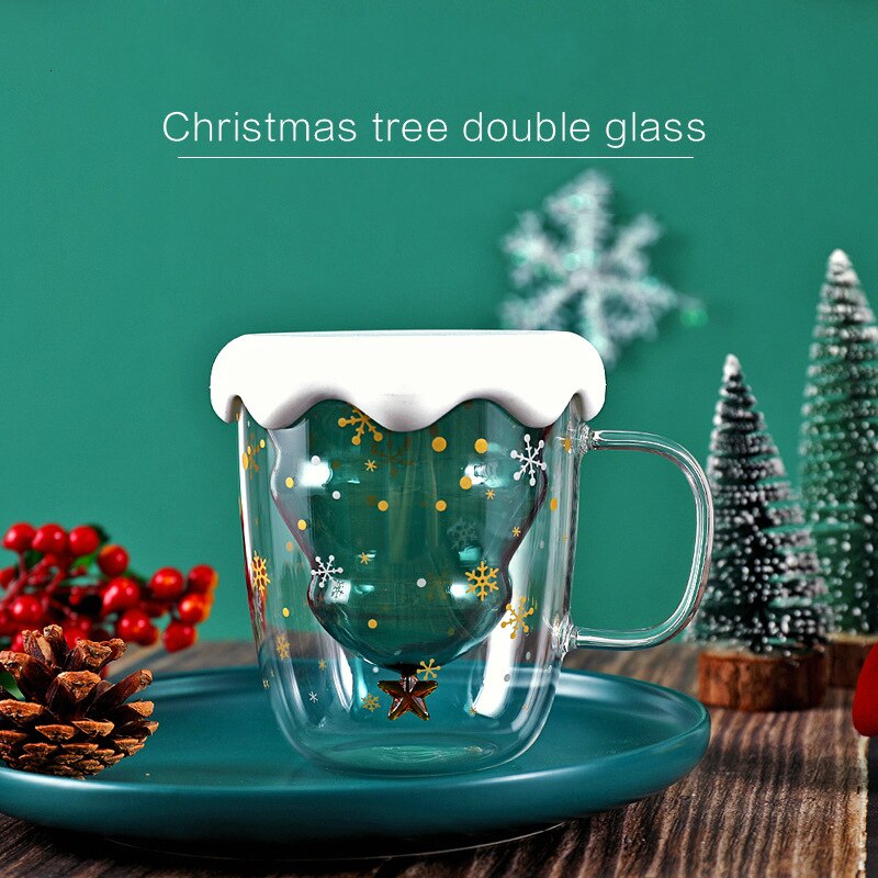 god christmas tre dobbel vegg glass latte kaffekopp kafé butikk jul skulle ønske stjerne begivenhet eventyr krus vakkert tekopp boks