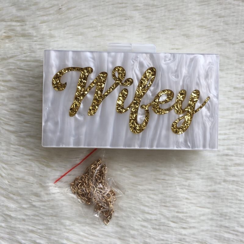 Parel Wit Met Gouden Glitter Wifey Acryl Tas Schouder Avond Party Travel Lady Vrouwen Acryl Portemonnee Box Clutch: gold glitter