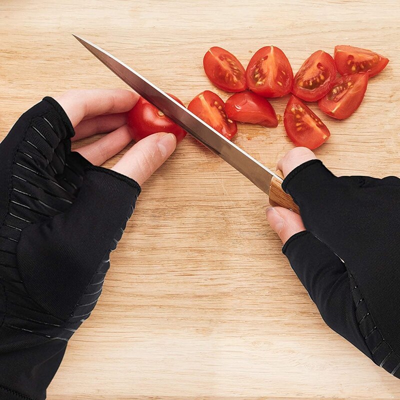 Compression Gloves,Copper Fiber Fingerless Gloves With Extra Grip - Warming Gloves For Hand, Finger,Bike Gloves