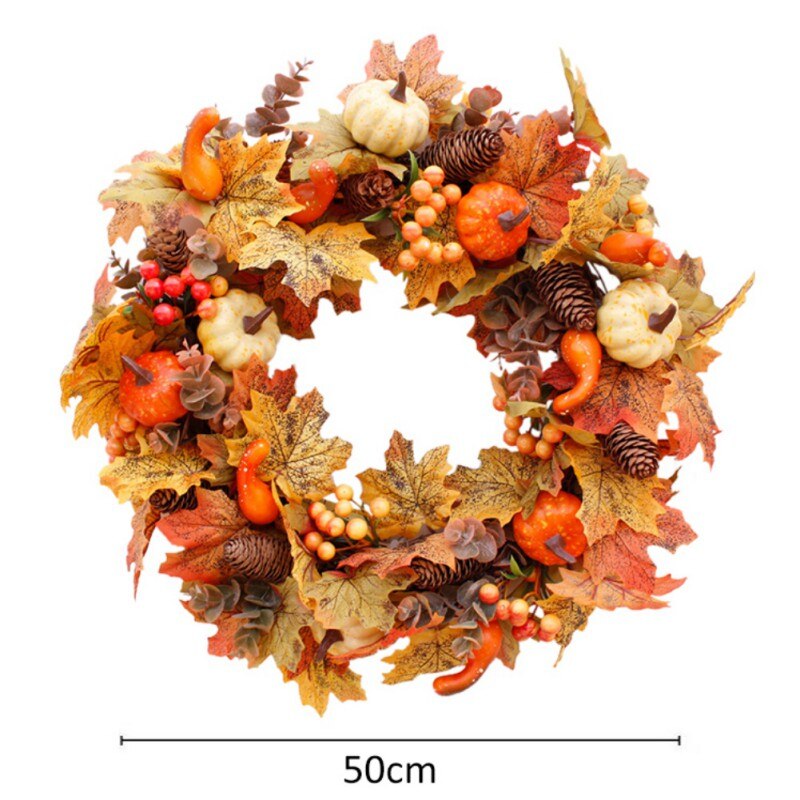 50cm Kunstmatige Pompoen Krans Herfst Oogst Esdoornblad Voordeur Guirlande Thanksgiving Decoratie Halloween Party Benodigdheden
