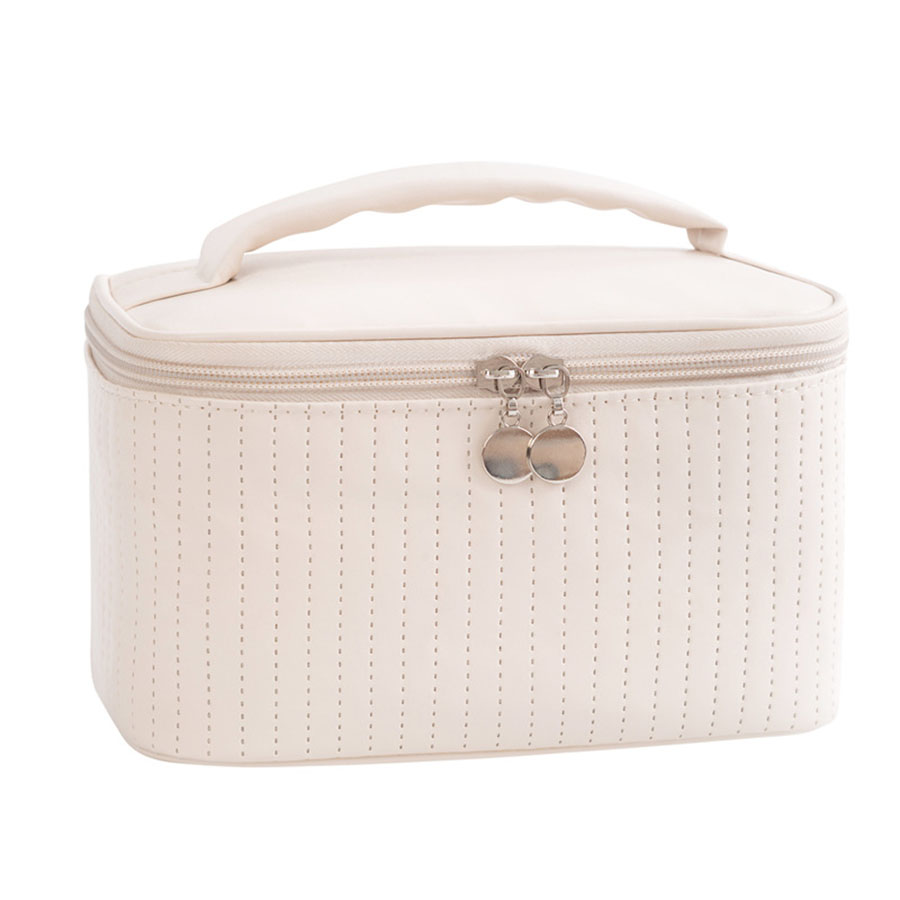 Make-uptassen voor dames Reistoilettas Leuke koffers Tas Draagbaar Effen kleur Make-up organizer Box Cosmetische tas Neceser PU-leer: Beige