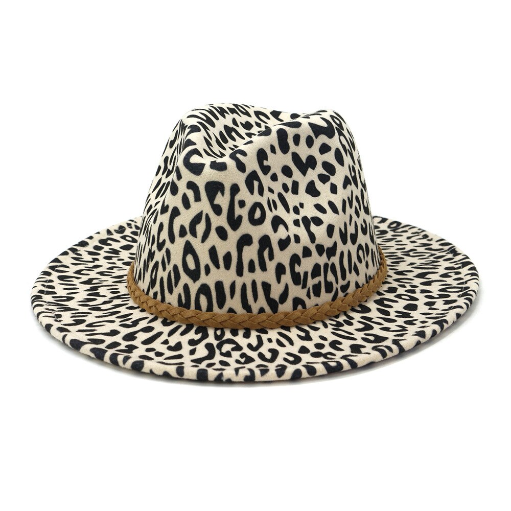 Fs dames vintage brede rand vilt fedora hoeden luipaardprint heren wollen panama jazz pet khaki legergroen wijnrood beige grijze hoed: Beige