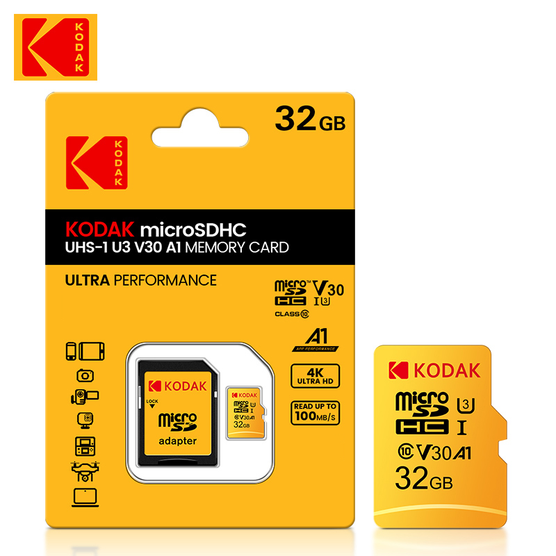 Oryginalna karta pamięci Kodak Micro SD 128 GB klasy 10 Karta pamięci 64 GB Karta pamięci 256 GB 32 GB V30 U3 do rejestratora jazdy: 32GB