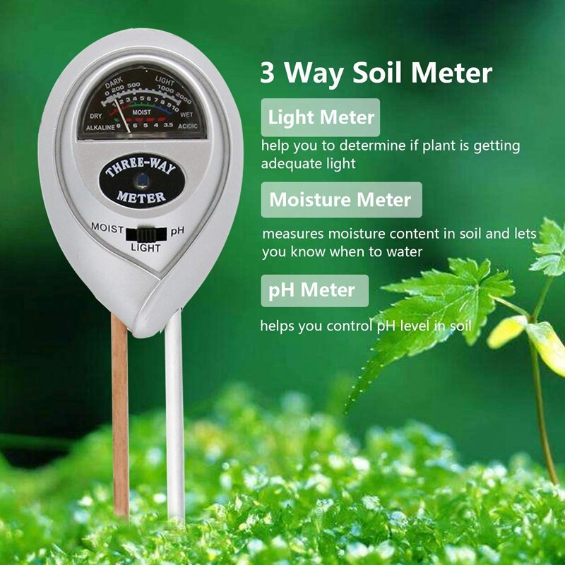Jordfugtighedsmåler  - 3 in 1 jordtestsæt havearbejdsværktøj til ph, lys og fugt, plantetester til hjem, gård, græsplæne, indendørs og