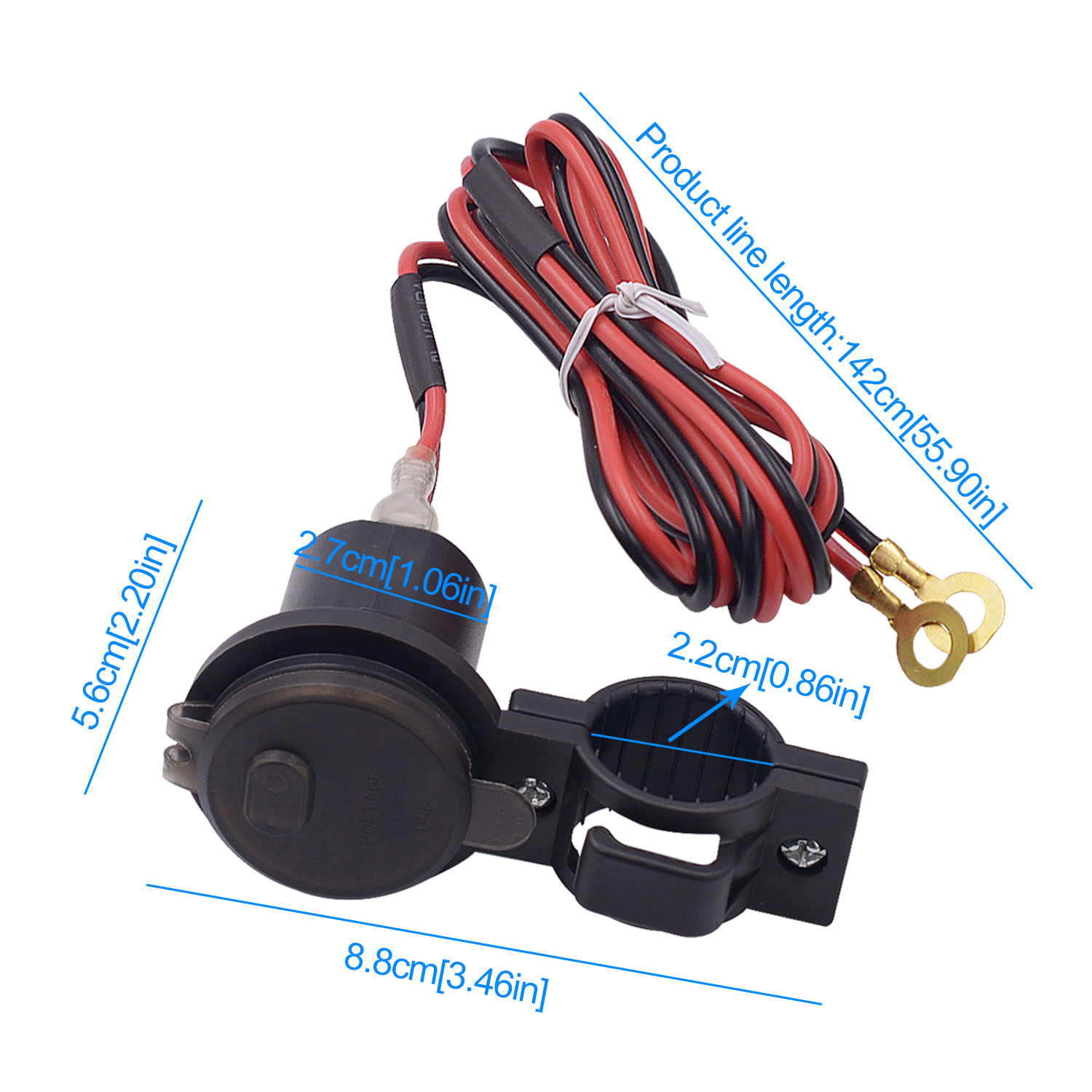 Motorcycle USB Charger Cover 2.4A with Switch USB Voltmeter for Motorcycle Auto Truck ATV Boat with fixed bracket charger