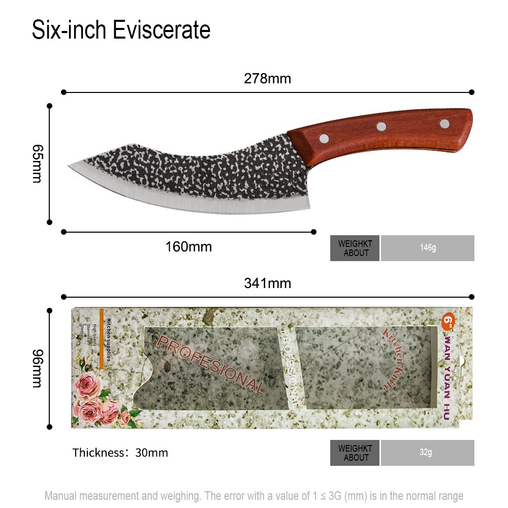 XYj Chef Knife 8/6 inch Ultra Sharp Slicing Knife Premium High Carbon Stainless Steel with Wooden Handle Cleaver: 6 inch black
