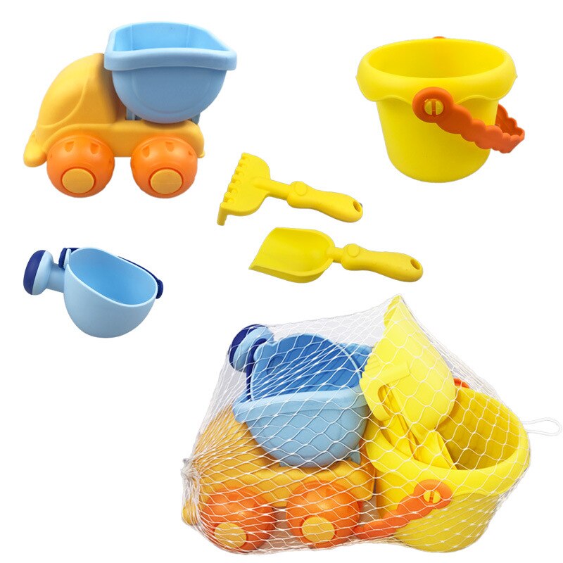 Giocattoli estivi da spiaggia in plastica morbida per bambini giochi Set di scatole di sabbia per acqua Set di secchielli da spiaggia interattivi per bambini gioco di acqua di sabbia giochi di carrelli: YELLOW