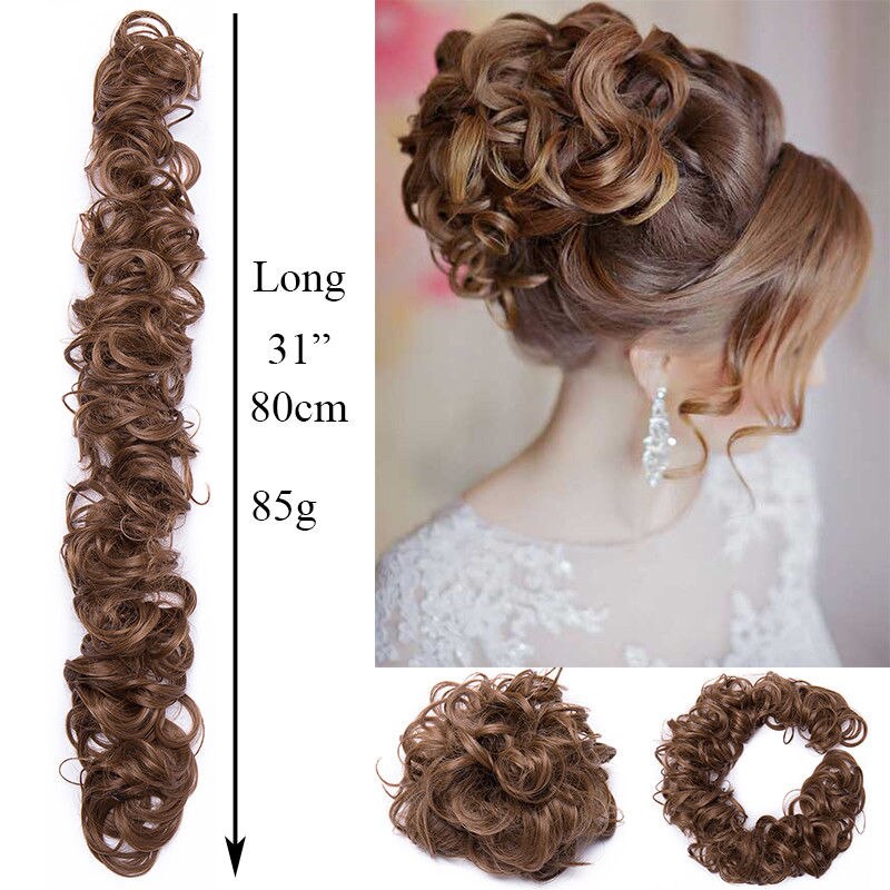Coiffe à chignon synthétique de 14 couleurs 85g-S-noilite, bandeau caoutchouc de chevelure ébouriffée, postiches de coiffure, scrunchie d'extension capillaire, coiffure longue bouclée retroussée vers l'arrière