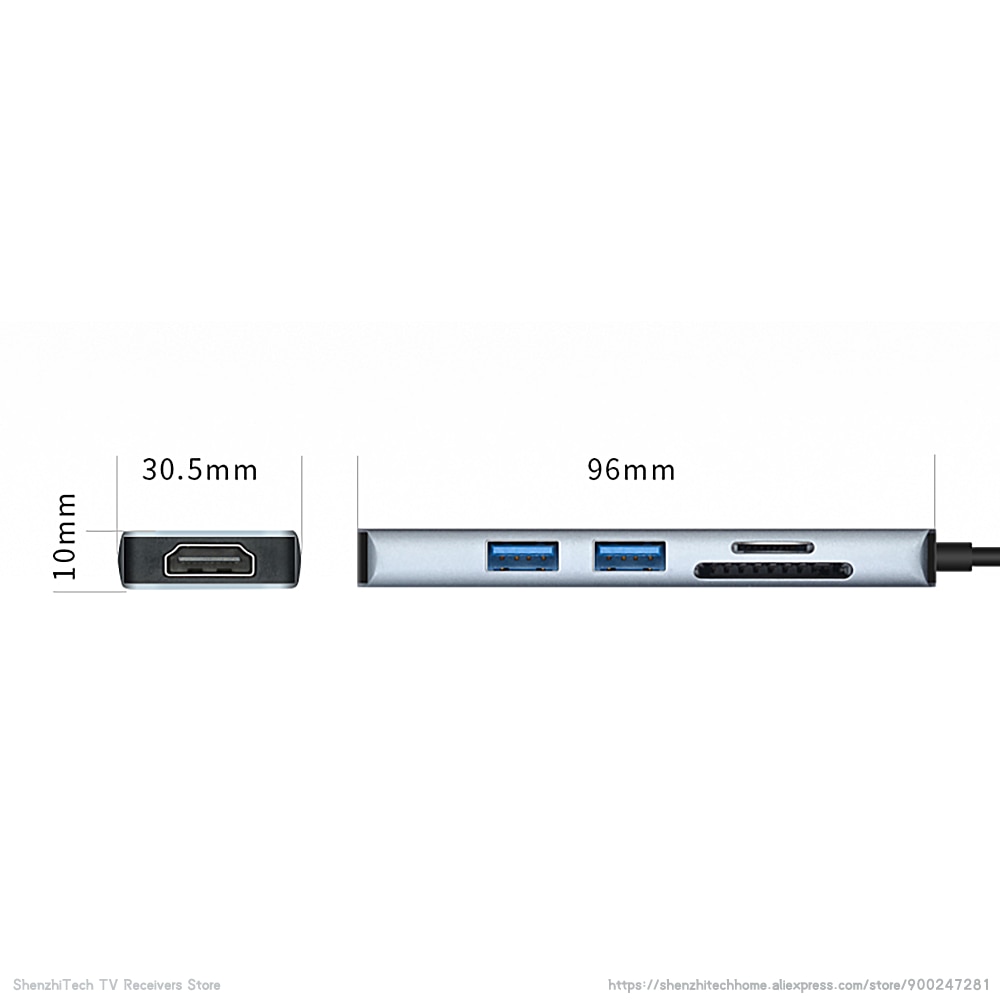 MiraScreen TC18 5 w 1 typu C 4K stacja dokująca robić adapter robić laptopa MacBook z wejściem HDMI kompatybilny 2x usb 3.0 czytnik kart SD i TF