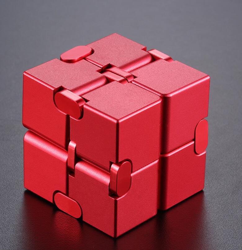 Stress Relief Toy Premium Metal Infinity Cube Portable Decompresses Relax Toys for Children Adults: Red