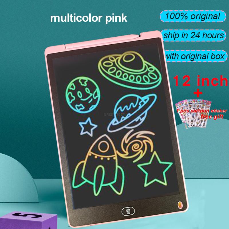 Tablero de escritura inteligente de 12 pulgadas, tableta de dibujo con pantalla LCD, tabletas gráficas digitales, almohadilla de escritura electrónica con bolígrafo: Multicolor pink