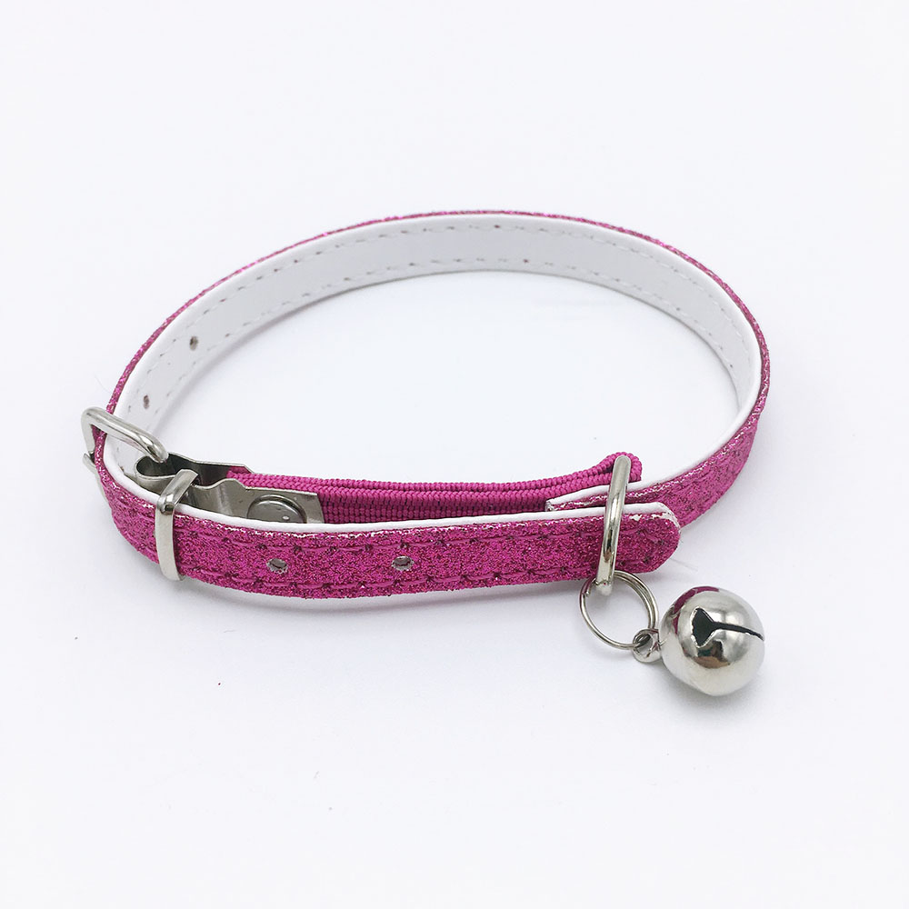 Bonzerpet – collier réglable en forme de cloche pour chat, rose, 1.0cm, en PU, adapté aux petits chiens et chiots