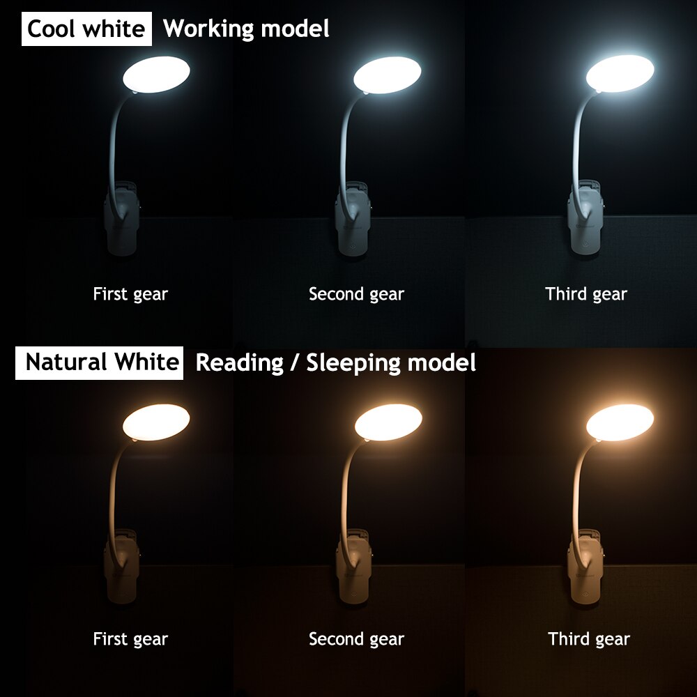 Tisch Lampe mit Clip Touch Schreibtisch Lampe 1200mAh LED Schreibtisch Wiederaufladbare Lesen Lampe 6000K USB Tisch Licht Flexo lampen Tisch, weiß