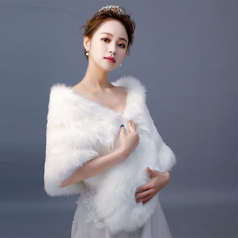 Ivory Winter Wedding Bridal Faux Fur Wraps Shrug Warm Shawls Outerwear Women Bolero Jackets For Prom Evening Party