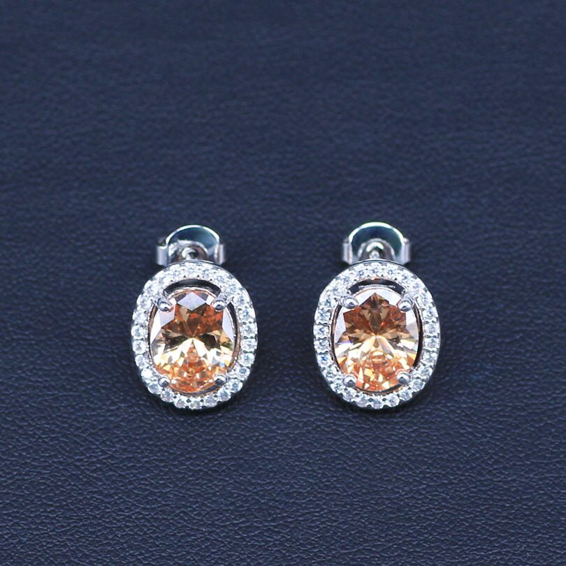 Champagne Zirkoon Vrouwen Bridal Zilver Kleur Sieraden Sets Earring Met Witte Stenen Hangers &amp; Kettingen/Ringen Set Geschenkdoos