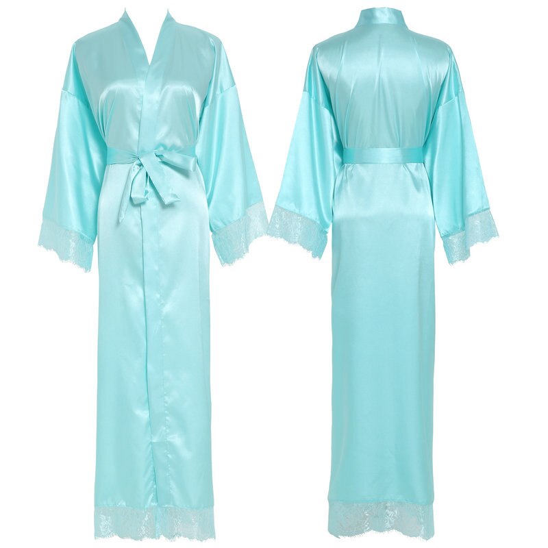 YUXINBRIDAL Silk Satin Lace Robes Bridesmaid Bride Robes Wedding Long Robe Bathrobe Womens Robe White: blue