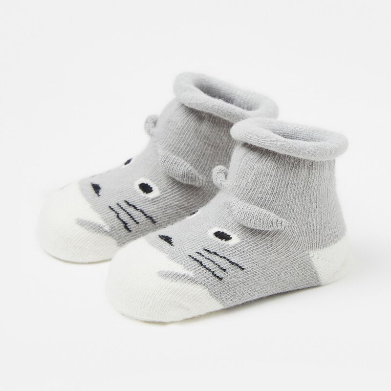 1 Paar Baby Sokken Mooie Kinderen Sokken Leuke Cartoon Dieren Anti-Slip Gebreide Warme Sokken Baby Peuter Baby Jongens meisjes Sokken: Gray