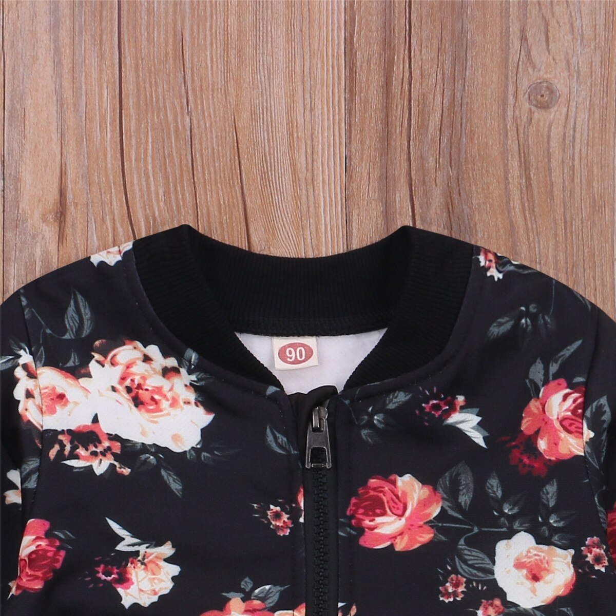 Kinderen Meisjes Rits Jas, Baby Geribbelde Zoom Bloemen Gedrukt Top Lange Mouwen Jas Voor Kinderen 2-7Y Lente Herfst