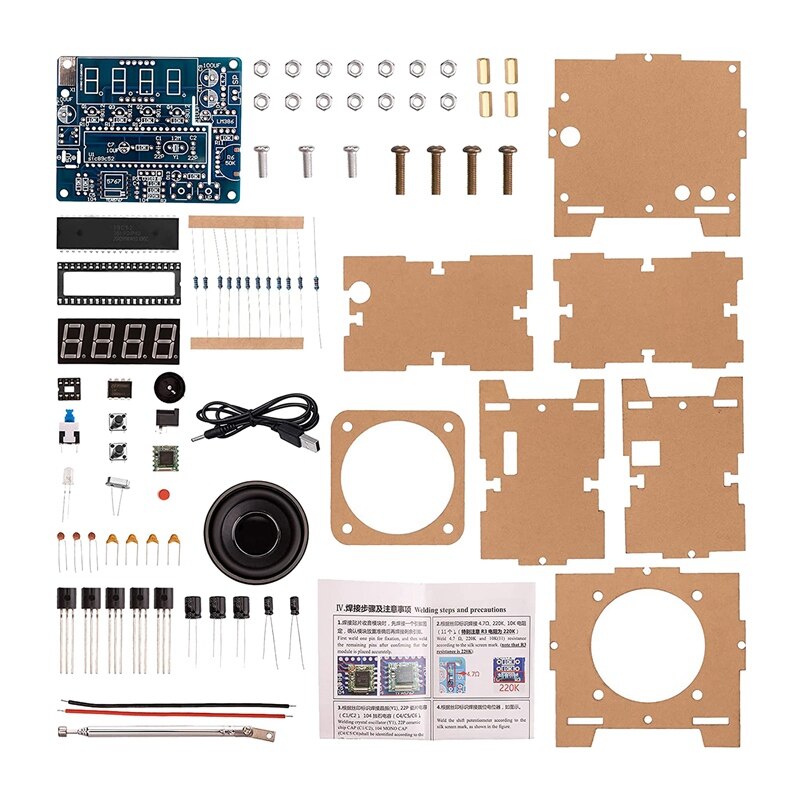 DIY Radio FM Receiver Kit Digital Radio 76MHz-108MHz Adjustable Wireless Receiver with Power Cable Easy to Assemble