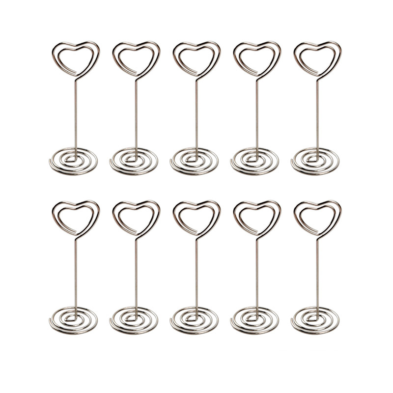 5pcs Silverheart Round Star Shape Pattern Table Number Name Card Holders Memo Note Clip Photo Stand For Wedding Party Decor