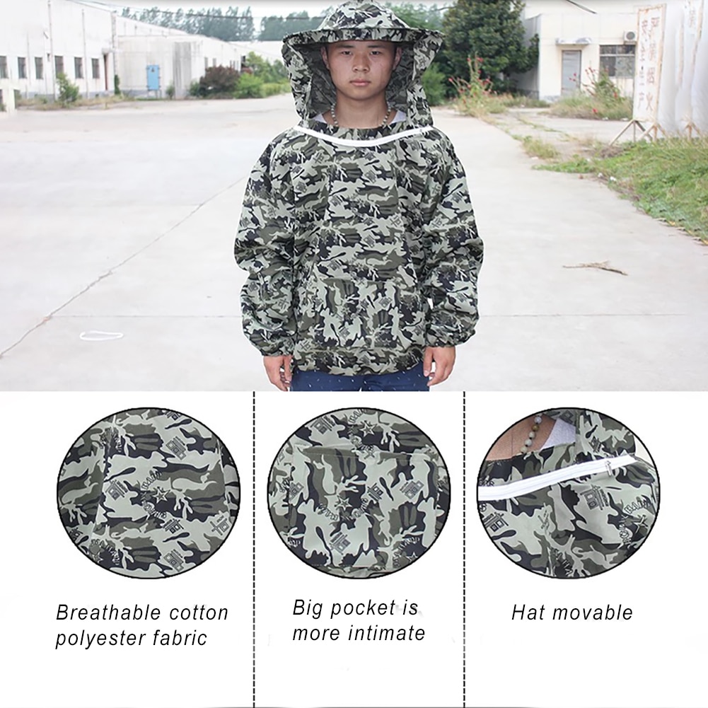 Summer Costume Camouflage Upper Body Veil Protective Suit Unisex With Hood Farm Beekeeping Clothing Anti Bee
