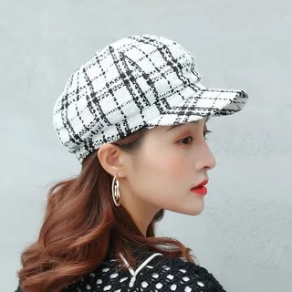 Sombrero de invierno para mujer, accesorios de , sombrero de panadero para niño, ropa de calle cálida, gorro de Newsboy, sombrero de lana Vintage, sombrero a cuadros para niño: 01