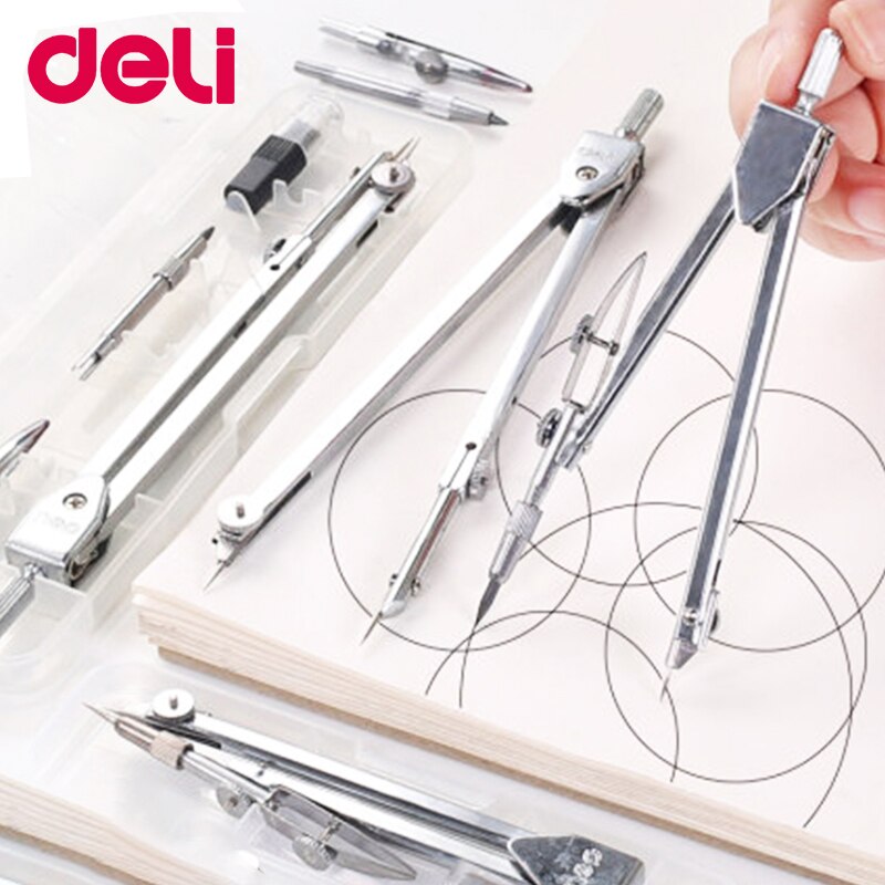 Deli Stainless Steel Multifunctional Drafting Drawing Compass/Lead Core Math Geometry Circles Tool Durable Supplies 8600/8601
