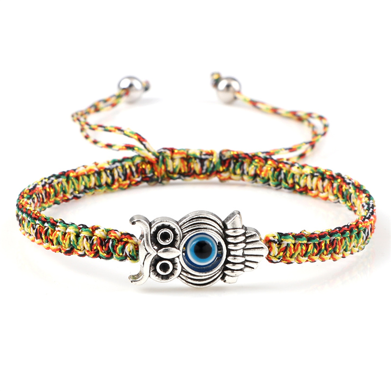 Pulsera ajustable de ojo de la suerte para hombre y mujer, brazalete trenzado de cuerda de hilo rojo hecho a mano, amuleto de búho, joyería de la amistad: Color dorado