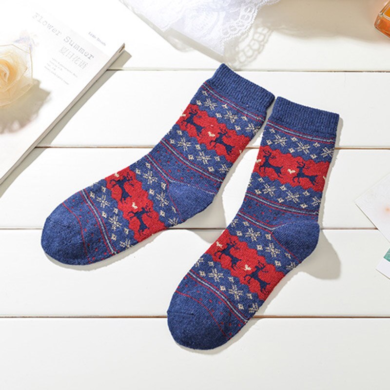 Calcetines cálidos de lana con de alce y copo de nieve, para mujer, cómodo para niña, 1 par, T0750: Blue