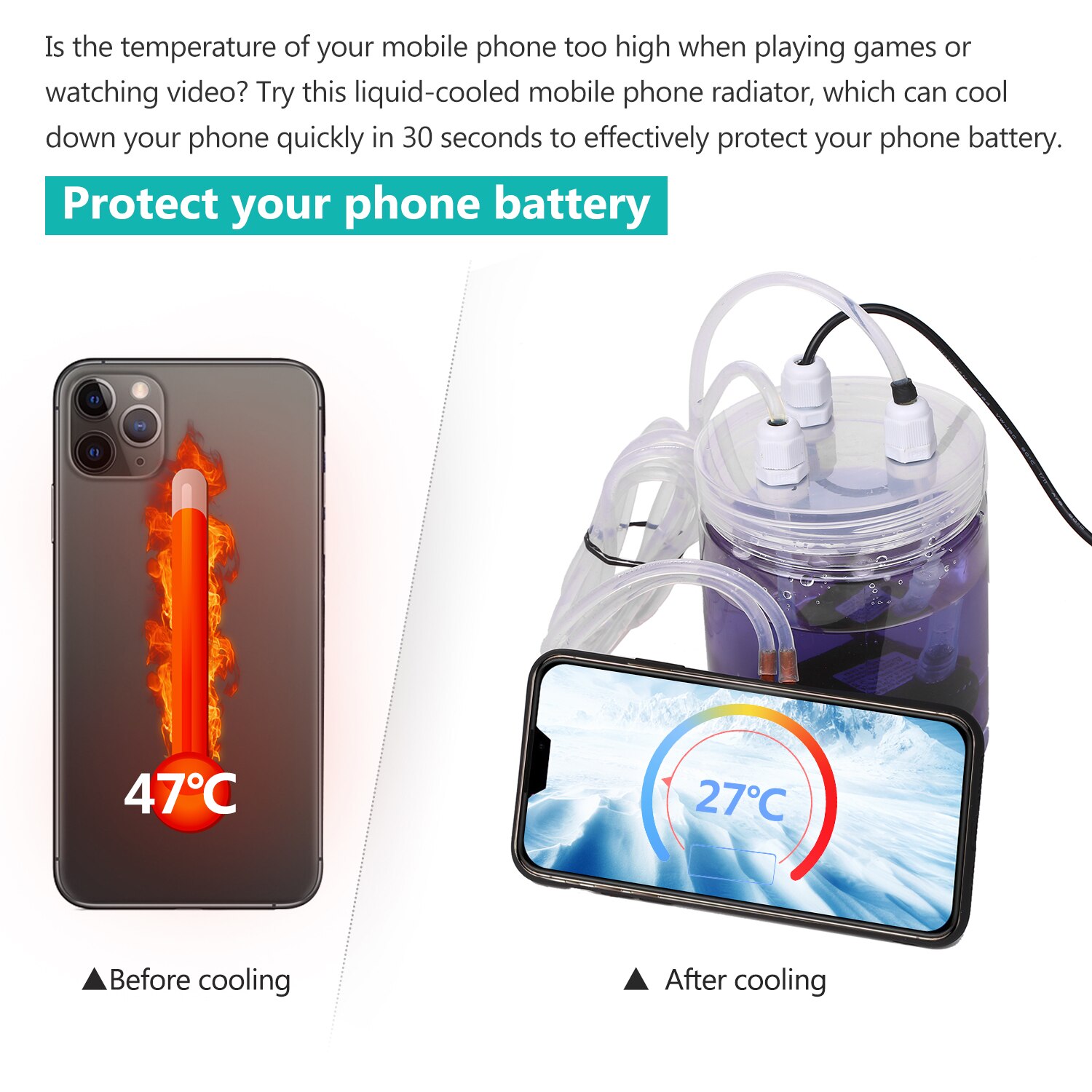 Phone Cooler Mobile Phone Radiator Water-cooled Cooling Device Liquid-cooled Mobile Phone Case DIY Heat Dissipation Cooler