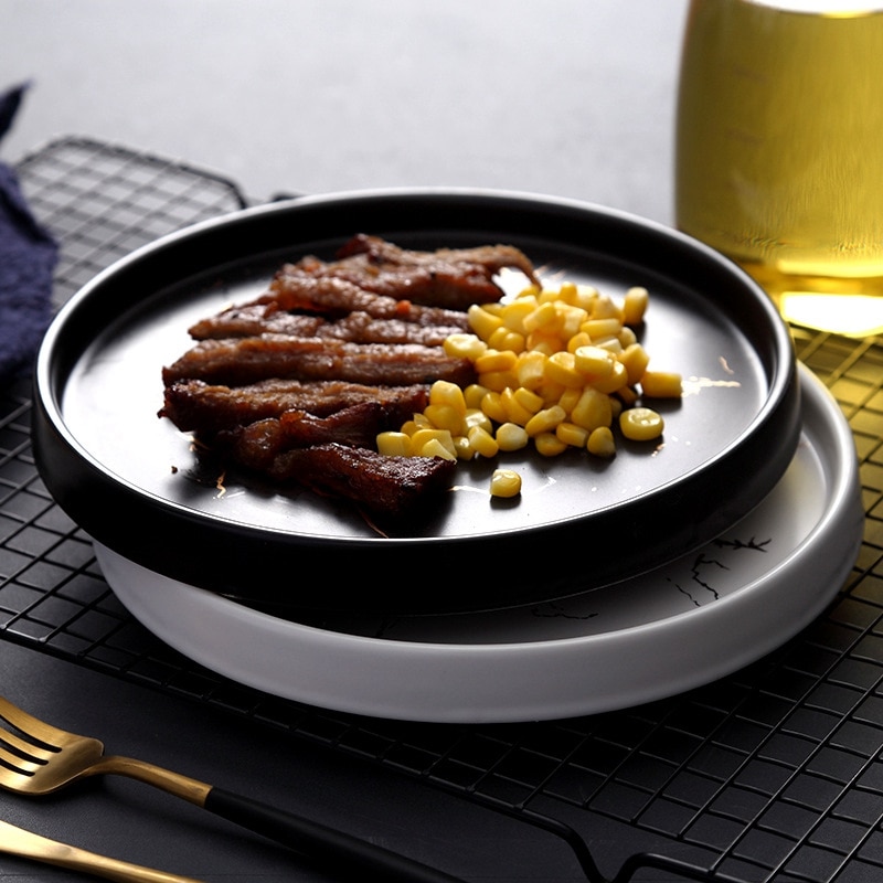 Platos vajilla de 20Cm plato de cerámica de mármol dorado juego de cubiertos de porcelana mesa de cocina postre Decorativo Europeo, plato de filete