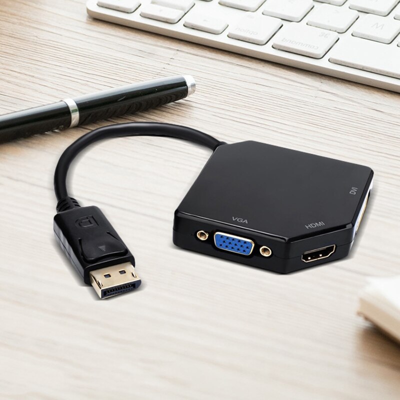 DisplayPort DP to HDMI DVI VGA 3 in 1 Converter 4K HD for Computer Projector Notebook Laptop