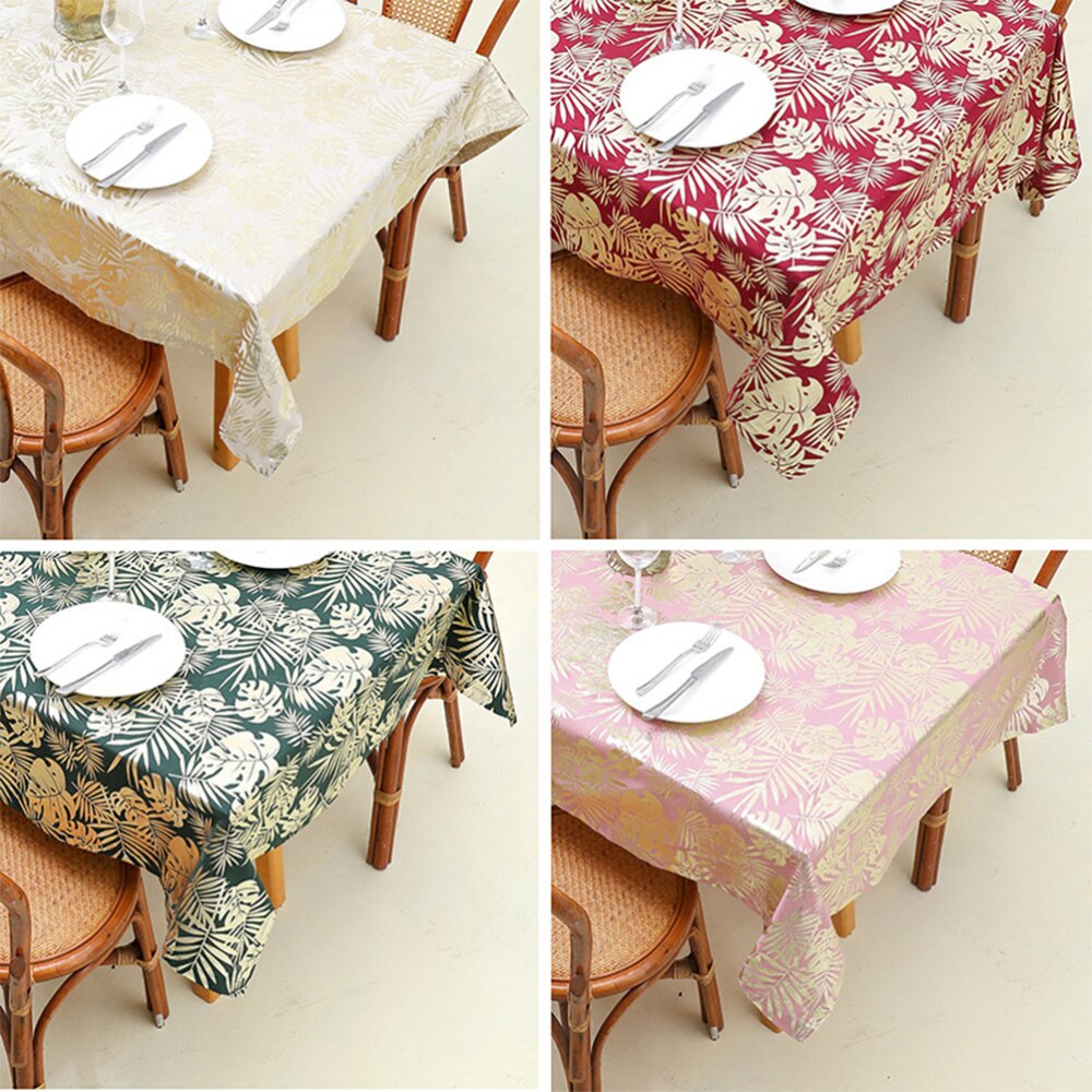 Monstera Leaf Pattern Tablecloth Cotton Linen Dining Table Cloth Dustproof Table Cloth (White)