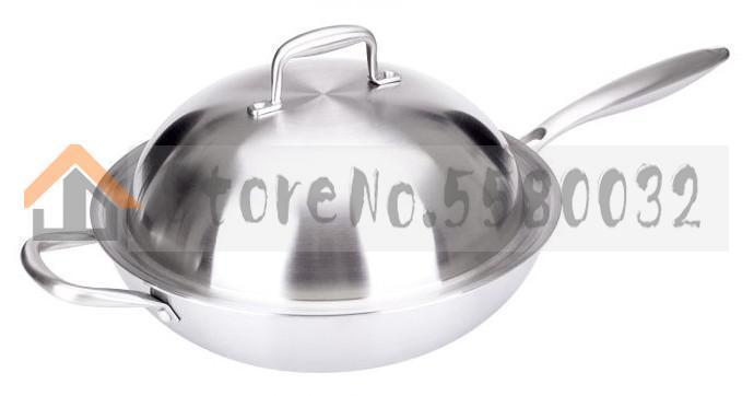 32cm Wok non-stick pan 304 stainless steel less smoke multi-function household wok induction cooker gas for wok