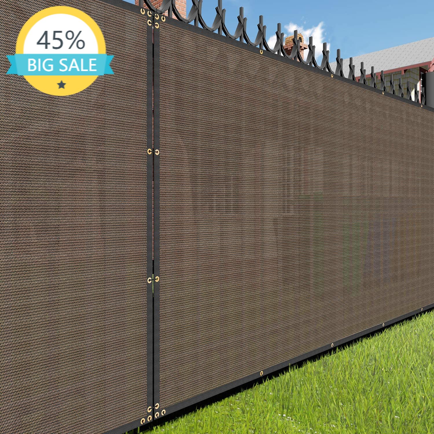 Brown Fence Privacy Screen, Commercial Outdoor Backyard Shade Windscreen Mesh Fabric 90% Blockage 150GSM