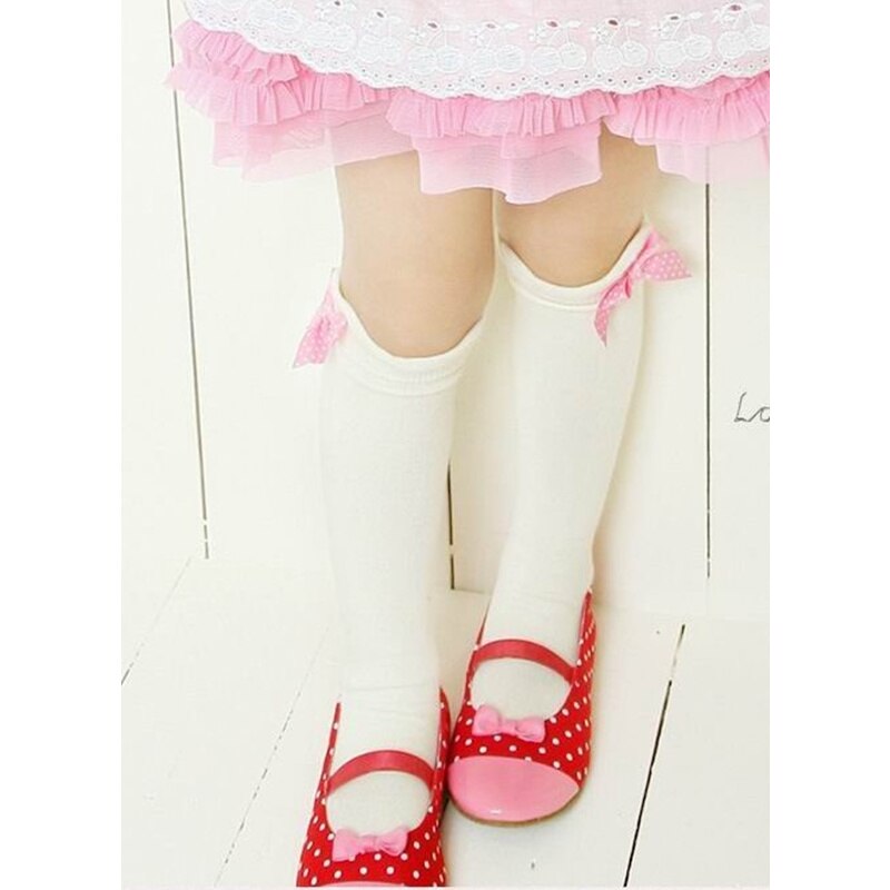 1-8Y calzini alti al ginocchio per ragazze calzini principessa a righe con fiocco per bambina calzini per bambina calzini alti per bambina calzini per bambini ragazze: WHITE