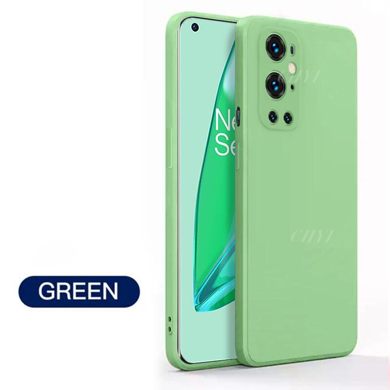 Platz flüssiges silikon fall für oneplus 9 pro abdeckung coque funda weiche luxus kamera objektiv protector schutzhülle: For Oneplus 9 / green