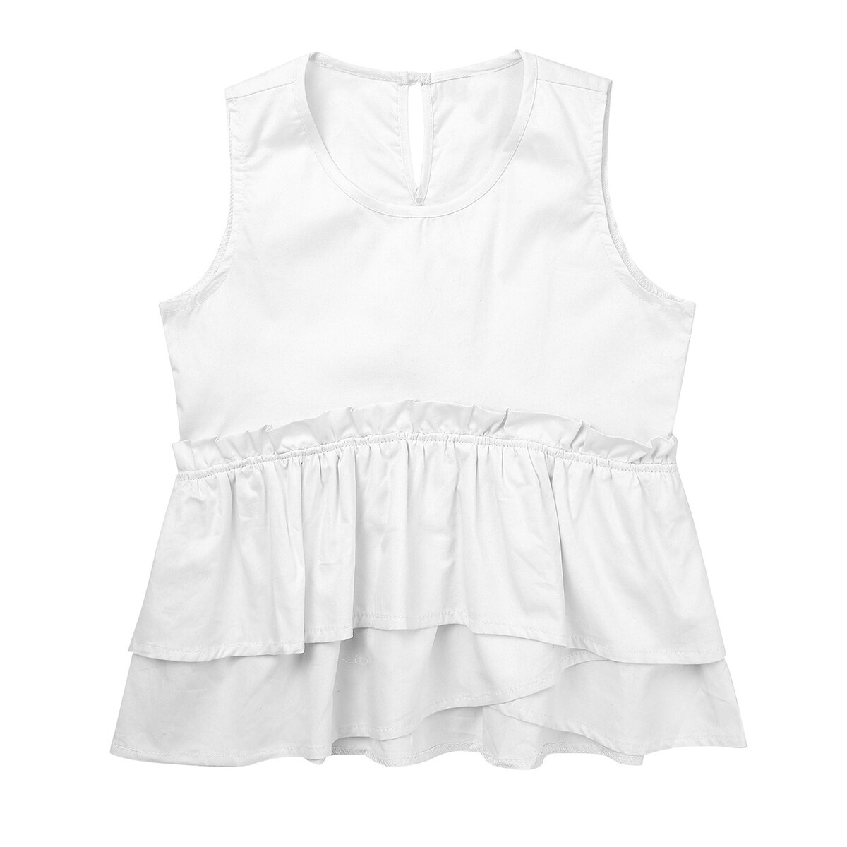 Kids Girls Shirt Casual Cotton Solid Color Sleeveless Tops Teenage School Girls Ruffle Blouse Summer Shirts Children Clothing